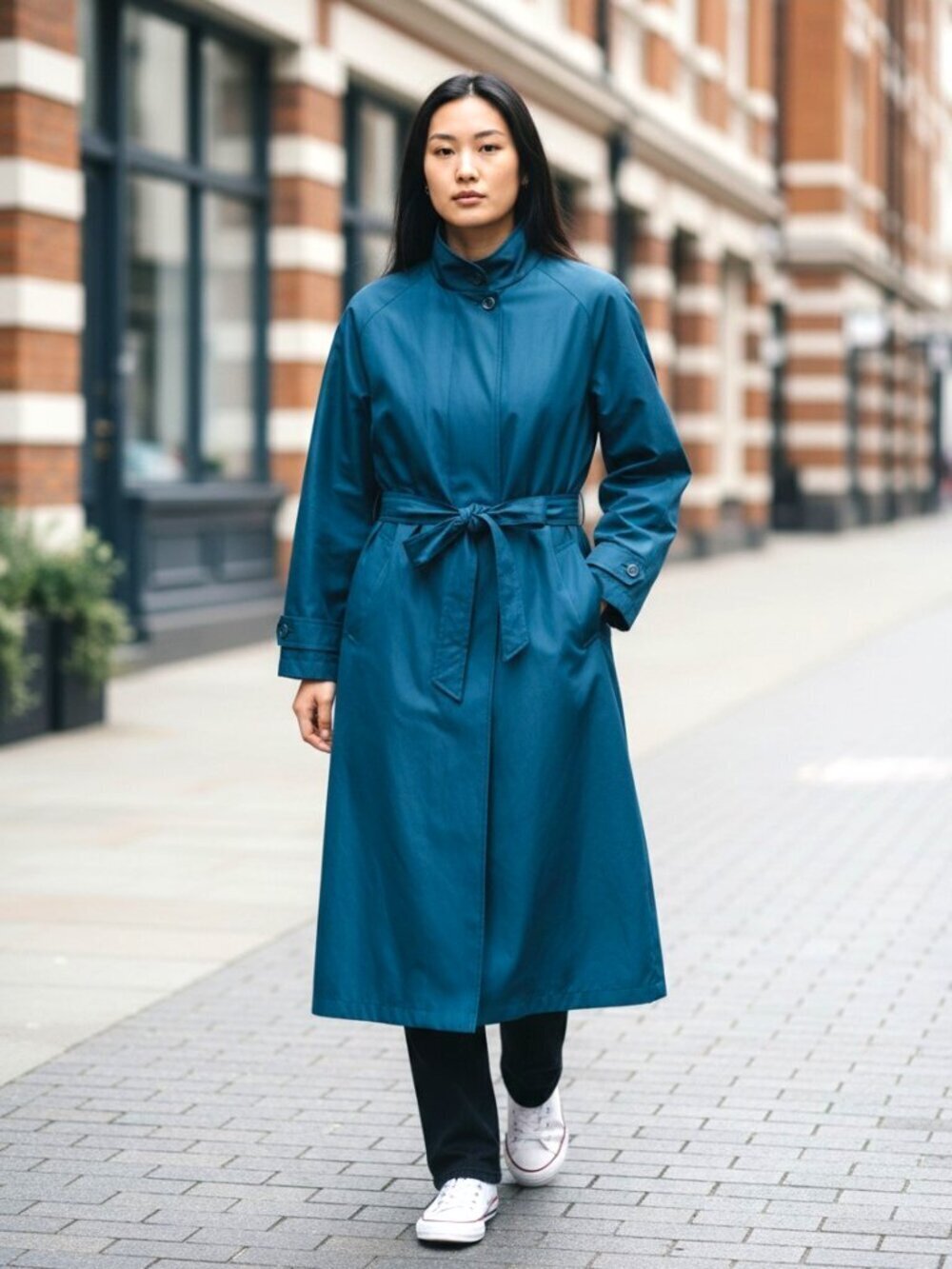 LONDON FOG Vintage 80s Turquoise Teal Long Trench Rain Water Repellent Coat 8